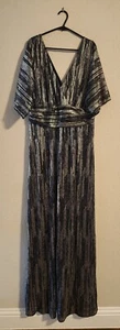 Lilly Pulitzer NWOT Parigi Elbow Sleeve Maxi Navy Gold Metallic Crinkle Dress L - Picture 1 of 8