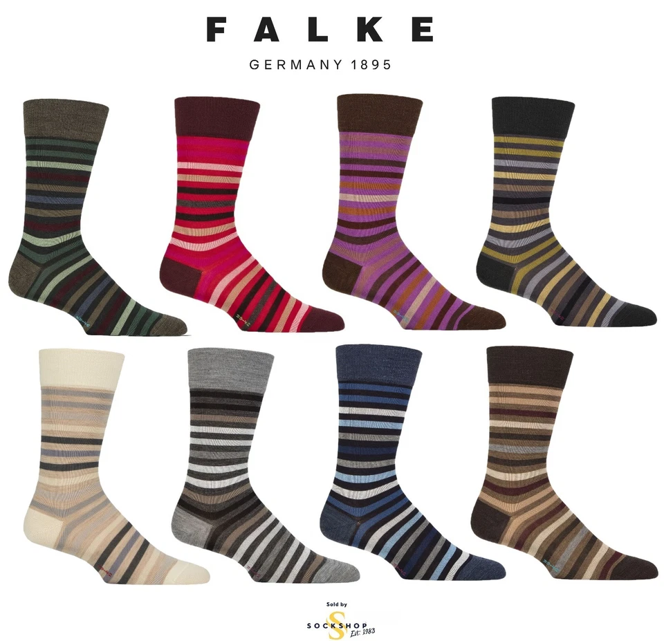 Mens Wool Socks Tinted Stripe 1 Pair Pack Sizes 5.5-8, 8.5-11, 11.5-14.5 - Falke - Image 1 of 4
