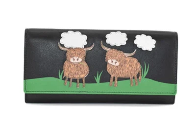 Mala Leather Bella Highland Cow Matinee Big Purse RFID Protection Dust Bag Black - Image 1 of 4