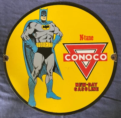Винтажный фарфоровый знак Conoco Batman N-Tane Gasoline - Изображение 1 из 3