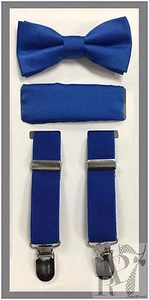 Royal NEW Boy's Clip Suspender Bow tie & Pocket Square Handkerchief 3 pieces set - Picture 1 of 1
