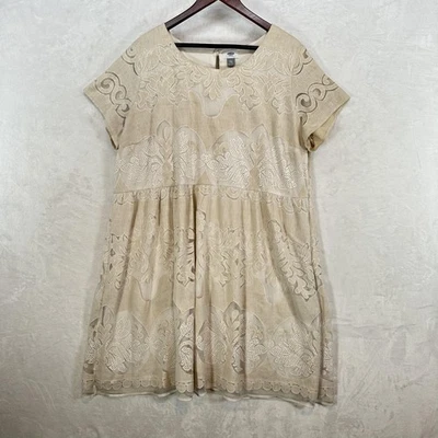 Old Navy Dress Womens XXL Beige Lace Embroidered Babydoll Country Cottage Boho - Image 1 of 4