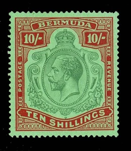 [BERMUDA] 1924: KGV 10s SG 92 / SC 96a (verde y rojo/esmeralda pálida) MLH - Imagen 1 de 2