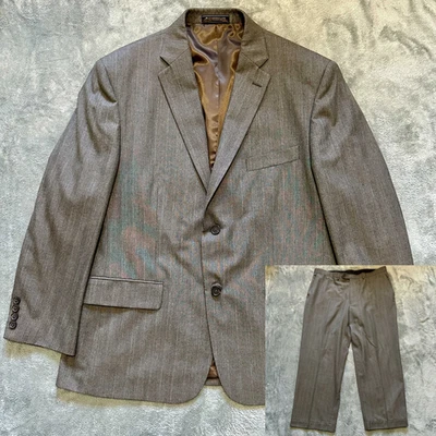JOHN BARTLETT Statements Classic Fit Suit Mens 44S Brown Stripe 2 PC Pants 40x30 - Image 1 of 4