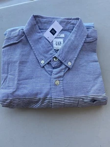 Camisa con botones a rayas azules de algodón elástico talla XL Gap para hombre nueva - Imagen 1 de 15