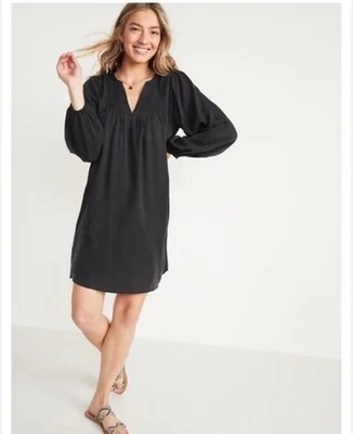 Vestido para mujer Old Navy XXL negro arrugado gasa midi cuello en V manga 3/4 informal Foto 1 de 4
