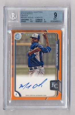 MIGUEL ALMONTE 2015 BOWMAN INCEPTION ORANGE AUTO ROOKIE RC 13/25 BGS 9 10 ROYALS - Image 1 of 2