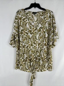 Cocomo Front Tie Top Womens Plus Size 2X Floral Bell Short Sleeve Stretch - Picture 1 of 13