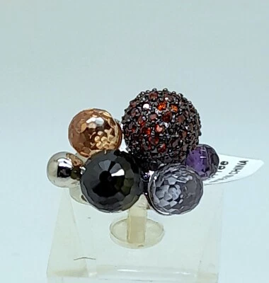 Novo Pavê Vermelho Strass DISCO BALL & Multi Ball Declaração Moda Anel tamanho 7 - Imagem 1 de 4