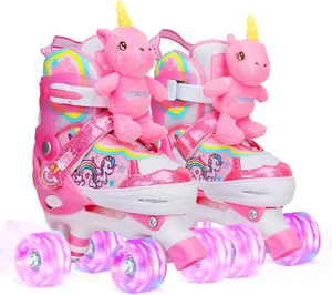 Unicorn Doll Kids Toddler Roller Skates for Girls, Quad Skating Shoes with Shiny - Picture 1 of 6