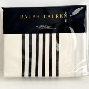 RALPH LAUREN Seville KING Flat Sheet Black White Bold Stripe 100% Cotton New - Picture 1 of 6