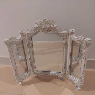 Vintage Style Folding Table Mirror – Antique Rose Design Vanity Mirror, Ivory/Go - Image 1 of 4