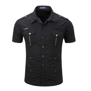 Mens Shirts Luxury Double Pockets Short Sleeves Stylish Casual Cotton Shirts Top - Picture 1 of 6