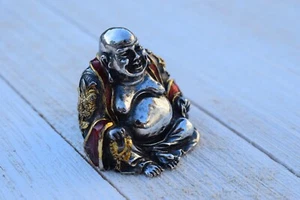 Vintage Alessandro Magrino Silver Red Enamel Gold Leaf Paint Buddha - Picture 1 of 13