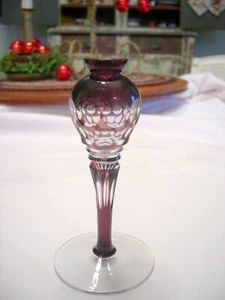 Vintage BOHEMIAN DARK AMETHYST PURPLE CUT TO CLEAR STIEL HOLDER - Bild 1 von 5