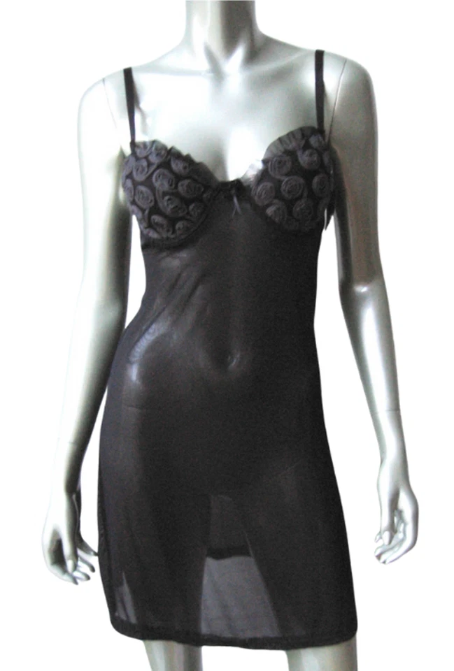 IN0029 Rampage NUEVO Negro Malla Transparente Gris Rosas Volantes Contorno UW Sujetador Chemise S Foto 1 de 1