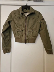 Authentic Guess Jeans Stretch Jacket Army Green with Floral Liner Girls Size S/P - Picture 1 of 7