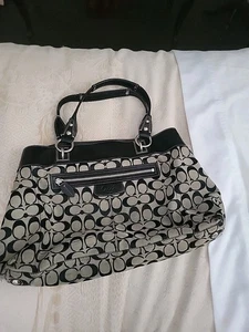 BOLSO DE HOMBRO COACH PENELOPE F15543 FIRMA CUERO NEGRO MARRÓN TOSTADO JACQUARD - Imagen 1 de 20
