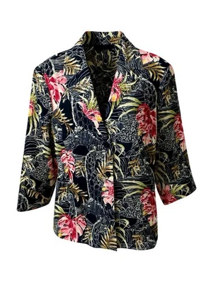 Russell Kemp Woman Single Breast Black Floral Casual Business Blazer Jacket 2X - Image 1 of 4