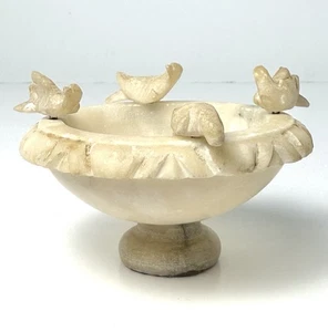 Vtg Alabaster Marble Birdbath 4 Birds Hand Carved Italy MCM Stone Sculpture 4" - Picture 1 of 21