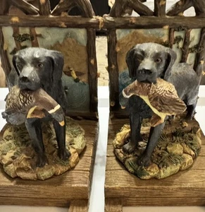 Vintage Black Labs Duck Hunting Dogs - Book Ends - Cabin, Studies, Hunting Decor - Picture 1 of 17