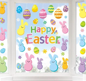 Easter Window Clings Happy Easter Bunny Rabbit Egg Window Stickers Double-Side G - Picture 1 of 12