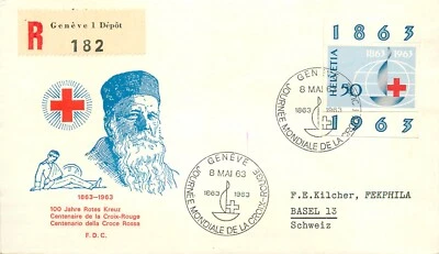 BB002 Switzerland 1963 The 100th Anniversary of the Red Cross registered Geneva - Image 1 of 2