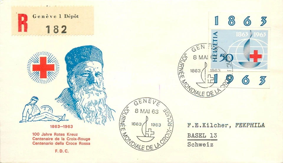 BB002 Switzerland 1963 The 100th Anniversary of the Red Cross registered Geneva - Image 1 of 2