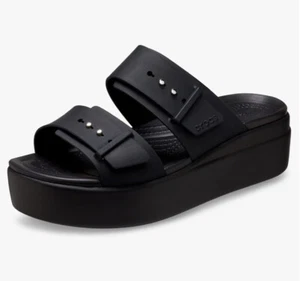 Crocs Women's Sandals Brooklyn Low Wedge Versatile Black Platform Size 6 - Picture 1 of 4