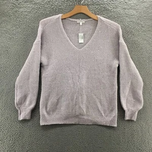 Maurices Balloon Sleeve Sweater Womens L Purple V-Neck Casual Pullover Knit NEW - Picture 1 of 22