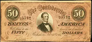 CSA $50 Confederate States of America T66 Feb 17th 1864 - Picture 1 of 3