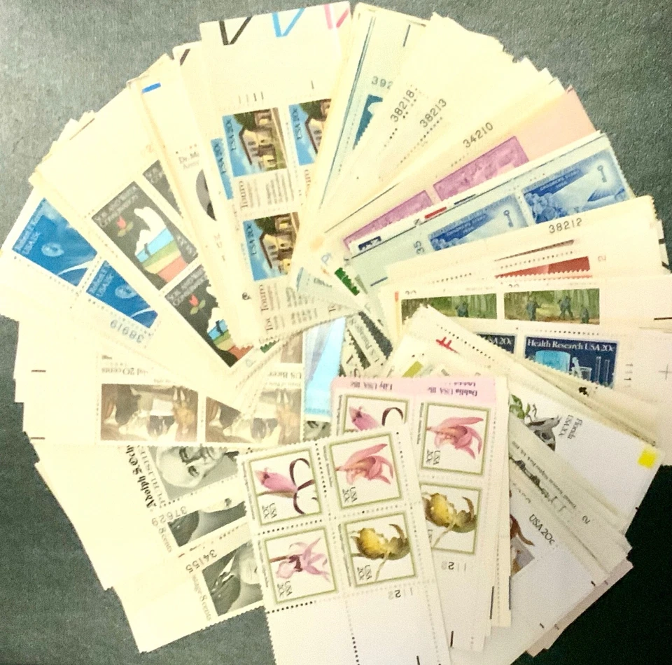 US MNH 100 All-Different Commemorative Small 3c-20c Inscription/Plate Blocks - Image 1 of 1