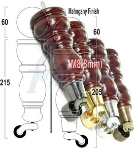 4x SOLID WOOD FURNITURE SOFA LEGS M8 REPLACEMENT FEET WITH CASTORS 215mm HIGH - Picture 1 of 33