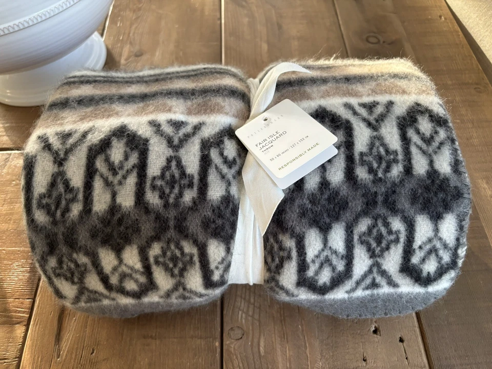 Pottery Barn Wool Fair Isle Jacquard Knit Throw, 50”x60” - Image 1 of 4