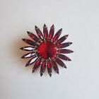 Vintage Stunning Ruby Red Rivoli Navette Rhinestone Star Flower Brooch 