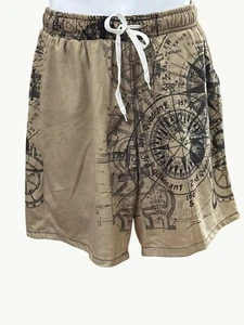 CCC James C Hill Nautical Map Print Shorts Beige Black Graphic Print Size Medium - Picture 1 of 10
