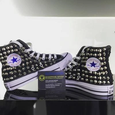Converse Nere alte personalizzate con borchie argento No Logo borchiato stella c - Immagine 1 di 4