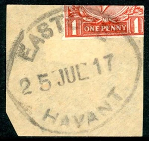 1917 GB Eastoke/Havant Hampshire matasellos de goma en pieza - Imagen 1 de 1