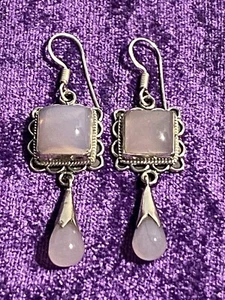 Rosa Chalzedon & 925 Sterling Silber Ohrhänger Haken Ohrringe Neu Glück Ruhe - Bild 1 von 15