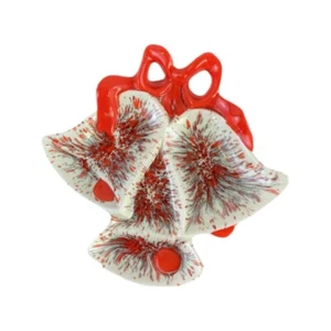 Vintage MCM Keramik rot Splatterware Weihnachten Jingle Bells geteilt Teller Schale - Bild 1 von 11