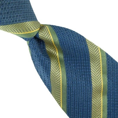 Corbata de seda en relieve para hombre ZEGNA dorada azul salvia verde y tostada a rayas hecha en Italia Foto 1 de 4