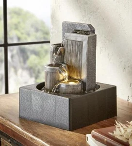 Outdoor Garten Brunnen Wasserspiel mit LED, grau, Zier Spring Wasser Spiel - Bild 1 von 5
