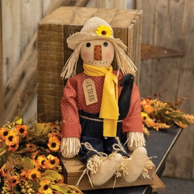 New 23.5" Primitive Cloth Scarecrow Doll Folk Art Fall Patchwork Straw "Ethan" - Image 1 of 3