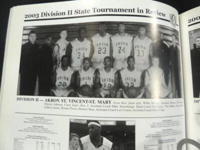 Programa de torneos de baloncesto Ohio Boys 2004 con resultados 2003 revisión de LeBron James Foto 1 de 4