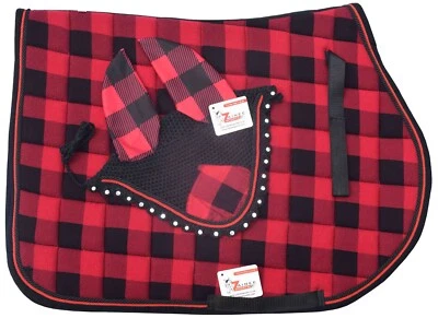 Buffalo Plaid English Saddle Pad Fly Bonnet Special gift Handmade Zainee Sports