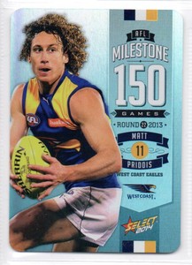 2014 AFL SELECT MILESTONE (150 GAMES) CARD - MG85 Matt PRIDDIS (WEST COAST)