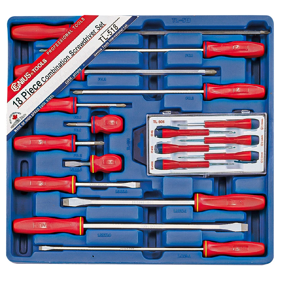 Conjunto de chaves de fenda Genius Tools 18 peças com fenda e Philips - TL-518 - Imagem 1 de 1