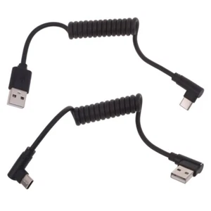 60W USB2.0 to Type C Data Charging 480Mbps Coiled Cable Angled USB C Data Leads - Picture 1 of 10