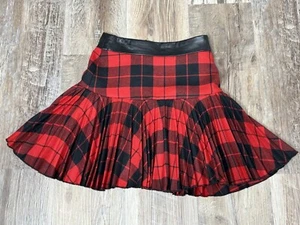 Milly Size 2 Skirt Gingham Pleated Skirt Virgin Wool Lambskin Leather NWOT - Picture 1 of 7