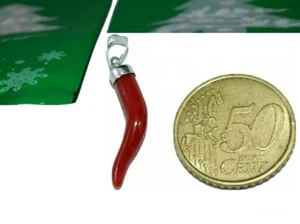 Pendant in Red Coral REAL of 18k Gold italian Horn Cornicello for Women and Men - Picture 1 of 4